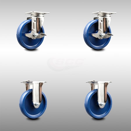 Service Caster 5 Inch 316SS Solid Polyurethane Swivel Top Plate Caster Brake 2 Rigid SCC, 2PK SCC-SS31620S514-SPUS-TLB-2-R-2